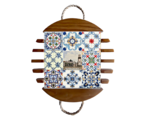 Base de tacho em madeira envernizada com azulejo decorado 15x15 cm multi-padrão portas da cidade