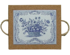 Azulejo com cortiça (com corda) decorado Cesto Azul 15x20cm