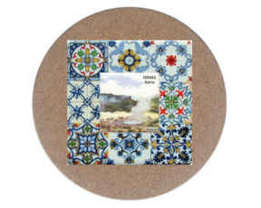 Azulejo decorado 15x15 cm com base de cortiça redonda multi-padrão furnas