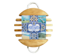 Base de tacho em madeira natural com azulejo decorado 15*15 cm motivo  Porto santo