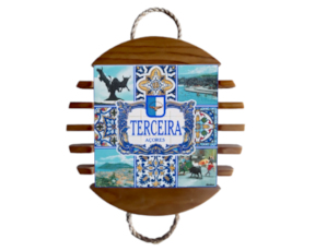 Base de tacho em madeira natural com azulejo decorado 15*15 cm motivo Terceira - Açores