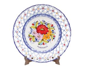 Prato decorativo em faiança pintado à mão decoração flores