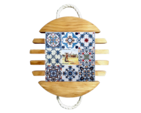 Base de tacho em madeira natural com azulejo decorado 15*15 cm multi-padrão arte xávega