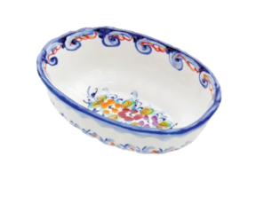 Fruteiro oval grande em faiança pintado à mão decoração flores
