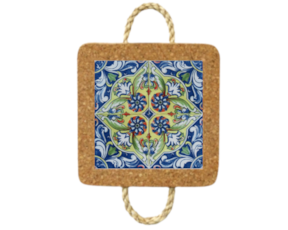 Base de cortiça com corda e azulejo decorado 10*10 cm padrão 80