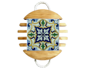 Base de tacho em madeira natural com azulejo decorado 15*15 cm padrão 79
