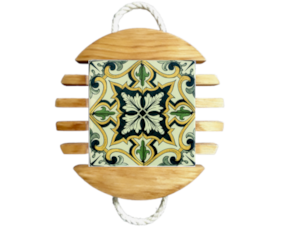 Base de tacho em madeira natural com azulejo decorado 15*15 cm padrão 79v