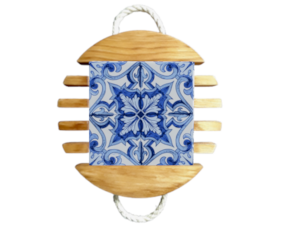 Base de tacho em madeira natural com azulejo decorado 15*15 cm padrão 79A