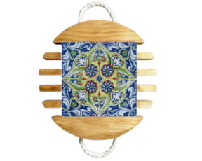 Base de tacho em madeira natural com azulejo decorado 15*15 cm padrão 80