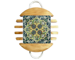 Base de tacho em madeira natural com azulejo decorado 15*15 cm padrão 80VA
