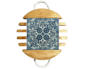 Base de tacho em madeira natural com azulejo decorado 15*15 cm padrão 80V