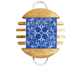 Base de tacho em madeira natural com azulejo decorado 15*15 cm padrão 83