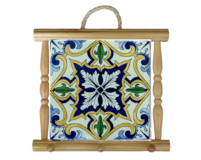 Suporte de panos em madeira natural com azulejo decorado 15*15 cm padrão 79