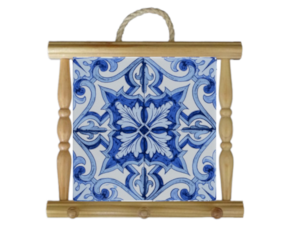 Suporte de panos em madeira natural com azulejo decorado 15*15 cm padrão 79A