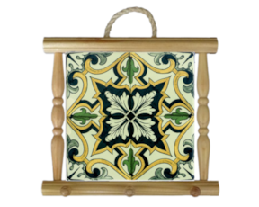 Suporte de panos em madeira natural com azulejo decorado 15*15 cm padrão 79V