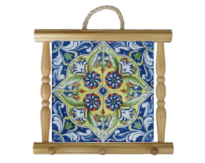 Suporte de panos em madeira natural com azulejo decorado 15*15 cm padrão 80