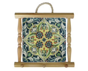 Suporte de panos em madeira natural com azulejo decorado 15*15 cm padrão 80VA