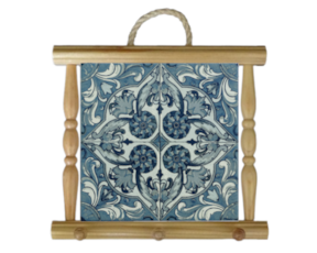 Suporte de panos em madeira natural com azulejo decorado 15*15 cm padrão 80V