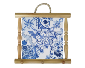 Suporte de panos em madeira natural com azulejo decorado 15*15 cm padrão 76A
