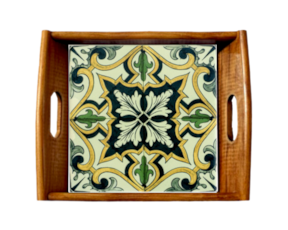 Tabuleiro asa lisa envernizado com azulejo decorado 15*15 cm padrão 79V