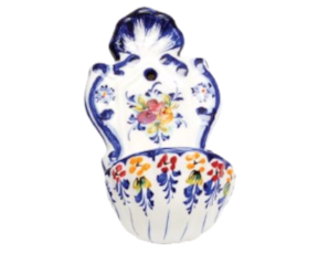 Fonte de parede pequena em faiança pintada à mão decoração flores