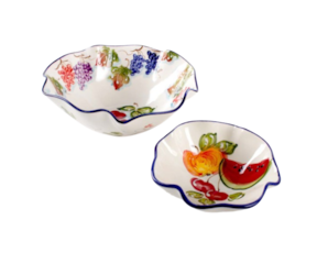 Taça tulipa em faiança pintada à mão decoração frutos