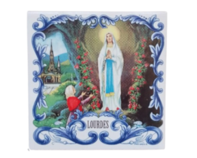 Magnético com azulejo  decorado 7.5*7.5 cm motivo Nossa Senhora de Lourdes
