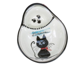 Azeitoneira em faiança pintada à mão decoração Gato Preto