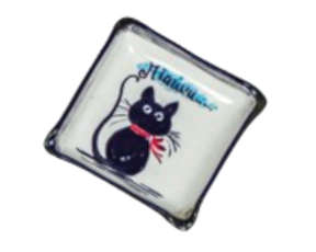 Taça quadrada em faiança pintada à mão decoração Gato preto