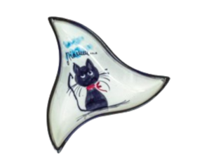 Taça 3 bicos em faiança pintada à mão decoração Gato Preto