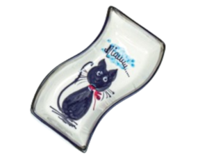 Taça "S" em faiança pintada à mão decoração gato preto