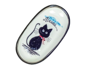 Travessa miniatura em faiança pintada à mão decoração Gato Preto