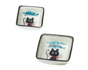 Tigela quadrada miniatura em faiança pintada à mão decoração Gato Preto