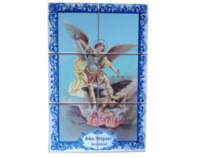 Painel decorado 6 azulejos motivo São Miguel Arcanjo