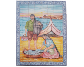 Painel em azulejo pintado à mão decoração Arte Xávega / pescadores