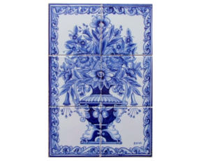 Painel pintado à mão composto por 6 azulejos florão AZUL