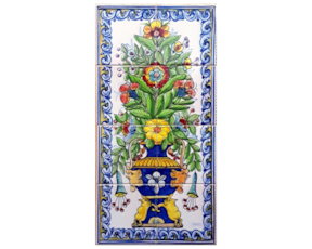 Painel pintado à mão com 8 azulejos florão cores 