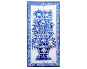Painel pintado à mão com 8 azulejos florão azul
