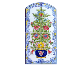 Painel pintado à mão com 8 azulejos c/recorte florão cores