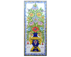 Painel pintado à mão composto por 10 azulejos Florão cor