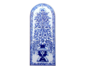 Painel pintado à mão composto por 10 azulejos florão azul