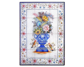 Painel pintado à mão composto por 12 azulejos florão cor