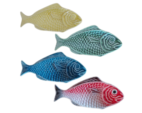 Travessa peixe mini em faiança pintado à mão