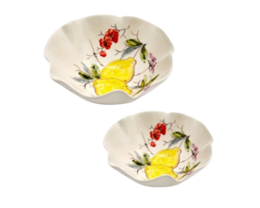 Taça ondulada em faiança pintada à mão decoração Limões