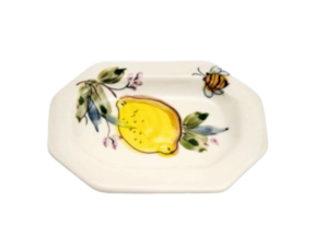 Travessa hexagonal em faiança pintada à mão decoração Limões