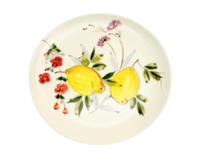 Prato de jantar em faiança pintado à mão decoração Limões