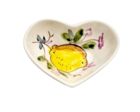 Taça coração em faiança pintado à mão decoração Limões 