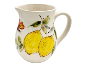 Jarro barriga em faiança pintado à mão decoração Limões