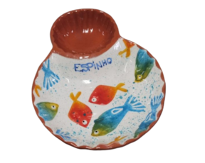 Azeitoneira concha em cerâmica pintada à mão decoração peixinhos (52)
