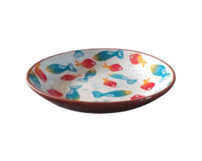 Prato esparguete nº2 em cerâmica pintado à mão decoração peixinhos (52)